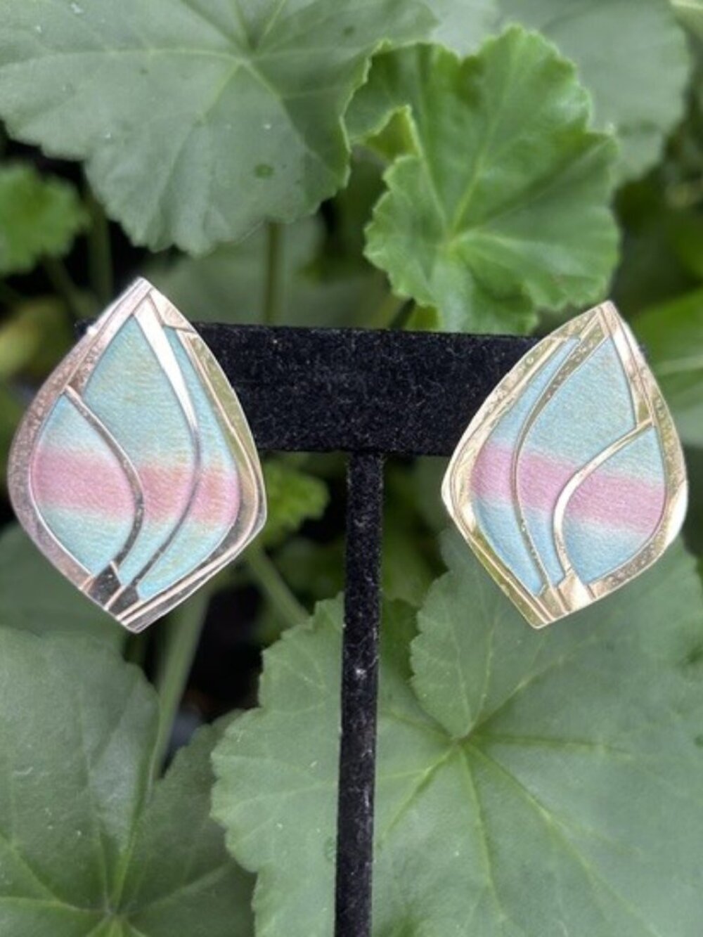 KYLE MCKEOWN Hand Painted Silk Insert Gold Abstract EARRINGS